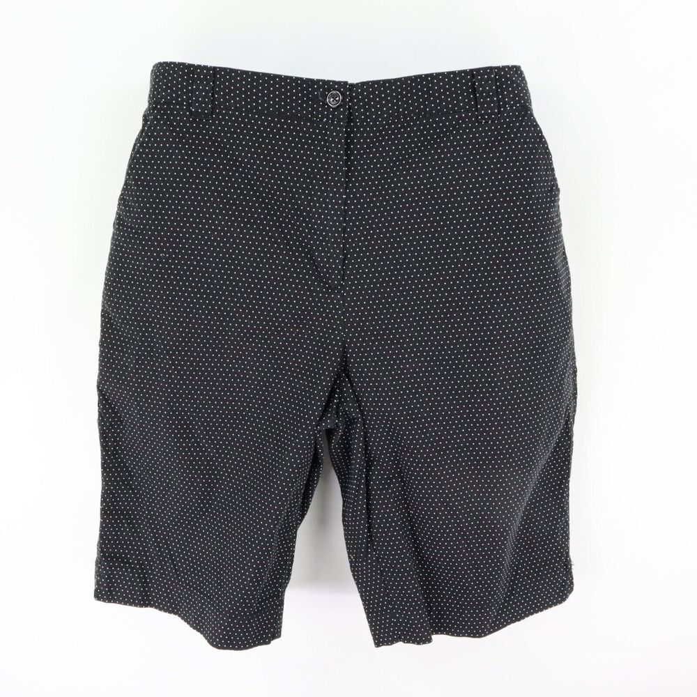 Karen Scott Bermuda Shorts Womens Sz 14 Black Polka Dots Pockets Expanding Waist